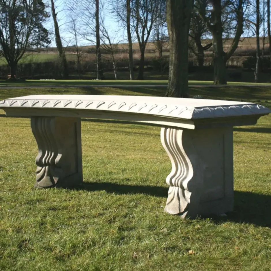 Statues & Sculptures Stone Benches^Single Curved Plain Stone Bench - Large Garden Benches