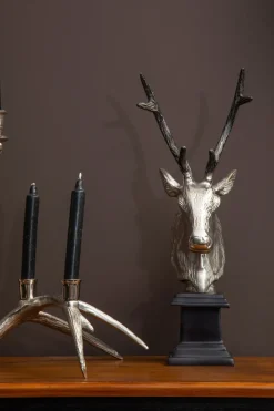 Statues & Sculptures Table Top|Animals^Stag Head 50cm Silver Metal Indoor Statue