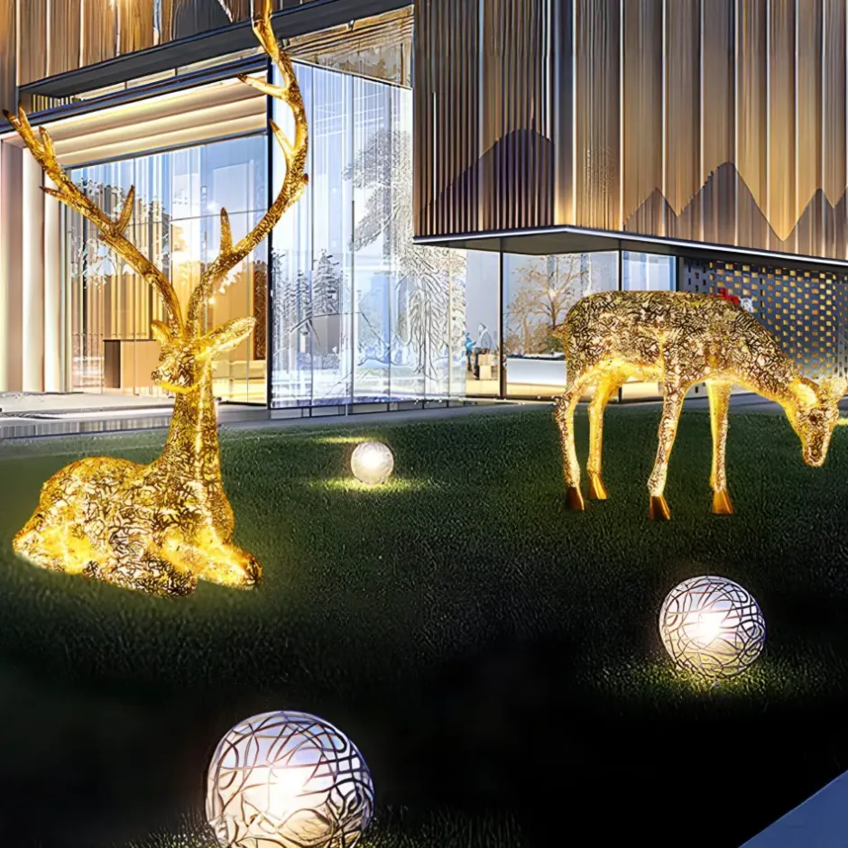 Statues & Sculptures Wildlife|Stags & Deers^Starlight Stag 90cm LED Gold Metal Garden Sculpture