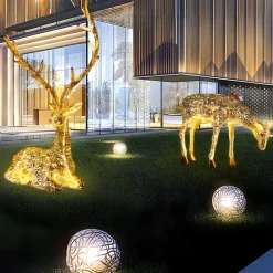 Statues & Sculptures Wildlife|Stags & Deers^Starlight Stag 125cm LED Gold Metal Garden Sculpture