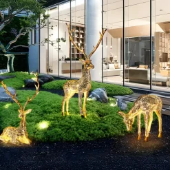 Statues & Sculptures Wildlife|Stags & Deers^Starlight Stag 125cm LED Gold Metal Garden Sculpture
