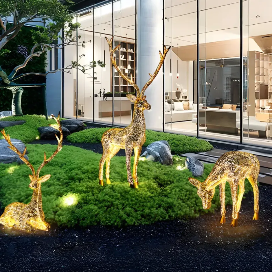 Statues & Sculptures Wildlife|Stags & Deers^Starlight Stag 125cm LED Gold Metal Garden Sculpture