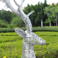 Statues & Sculptures Wildlife|Stags & Deers^Starlight Stag 212cm LED Silver Metal Garden Sculpture