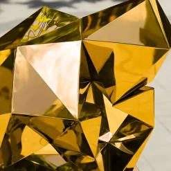 Statues & Sculptures Floor Standing|Low Poly^The Thinker 130cm Gold Geometric Metal Garden Sculpture