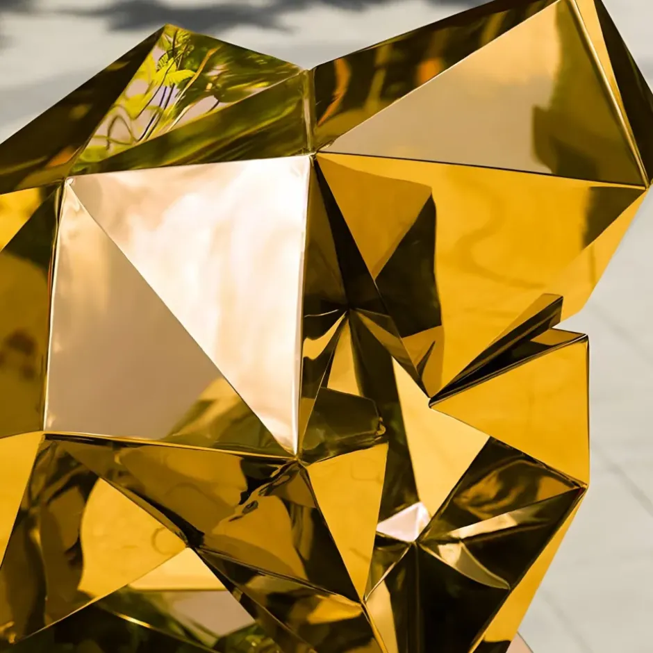Statues & Sculptures Floor Standing|Low Poly^The Thinker 130cm Gold Geometric Metal Garden Sculpture