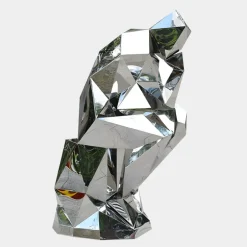 Statues & Sculptures Floor Standing|Low Poly^The Thinker 130cm Silver Geometric Metal Garden Sculpture