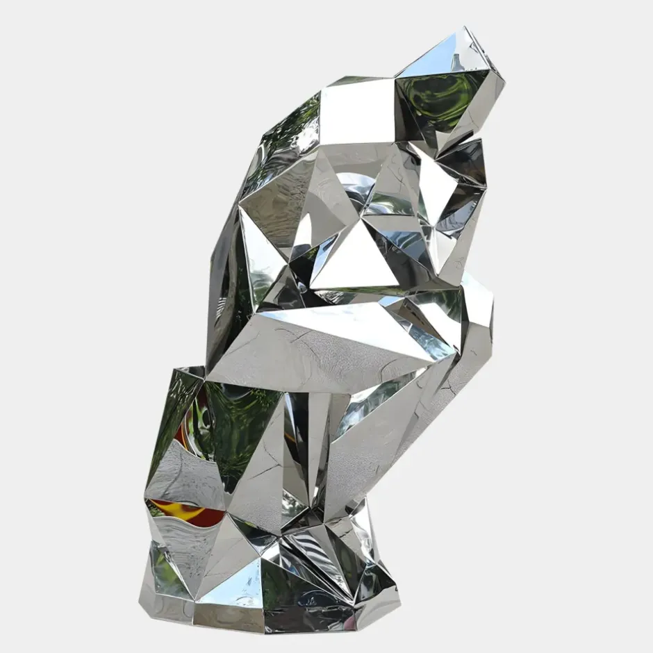 Statues & Sculptures Floor Standing|Low Poly^The Thinker 130cm Silver Geometric Metal Garden Sculpture