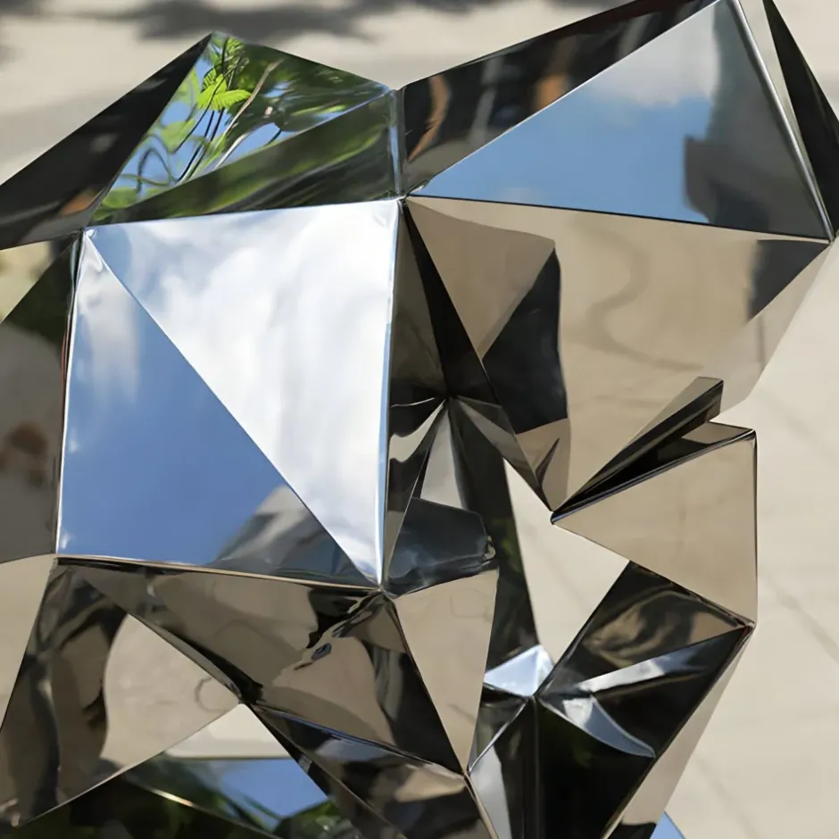 Statues & Sculptures Floor Standing|Low Poly^The Thinker 130cm Silver Geometric Metal Garden Sculpture