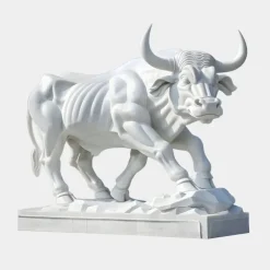 Statues & Sculptures Farm|Modern^Titan Bull 150cm White Marble Garden Statue v2