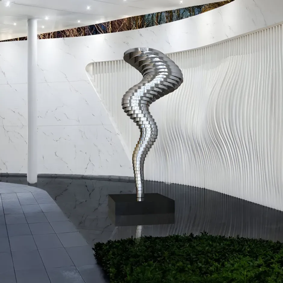 Statues & Sculptures Floor Standing|Abstract^Tornado 163cm Silver Metal Garden Sculpture v1