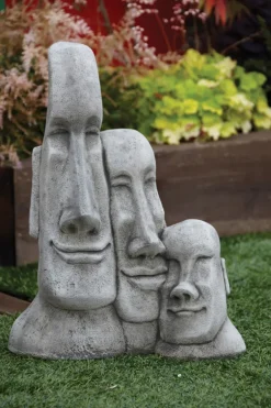 Statues & Sculptures Easter Island Heads^Triple Easter Island Heads Stone Garden Ornament
