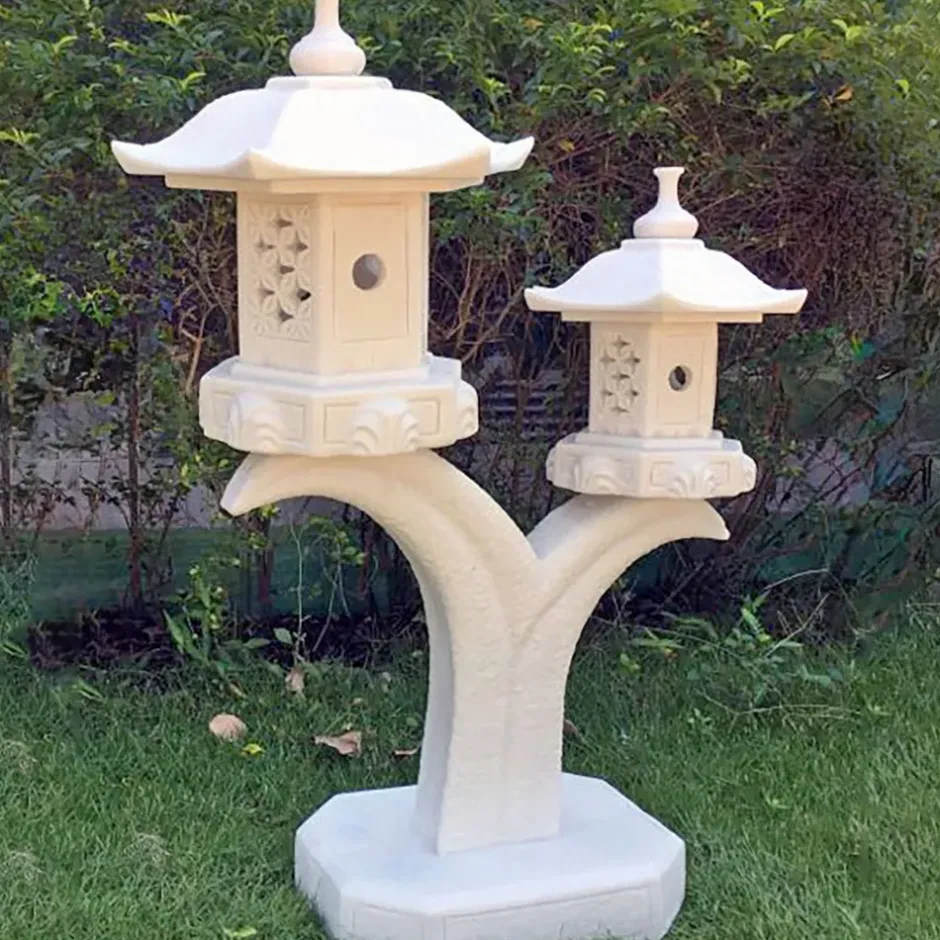 Statues & Sculptures Pagodas^Twin Cantilever Japanese Pagoda Lantern Marble Garden Ornament