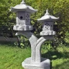 Statues & Sculptures Pagodas^Twin Cantilever Japanese Pagoda Lantern Granite Garden Ornament