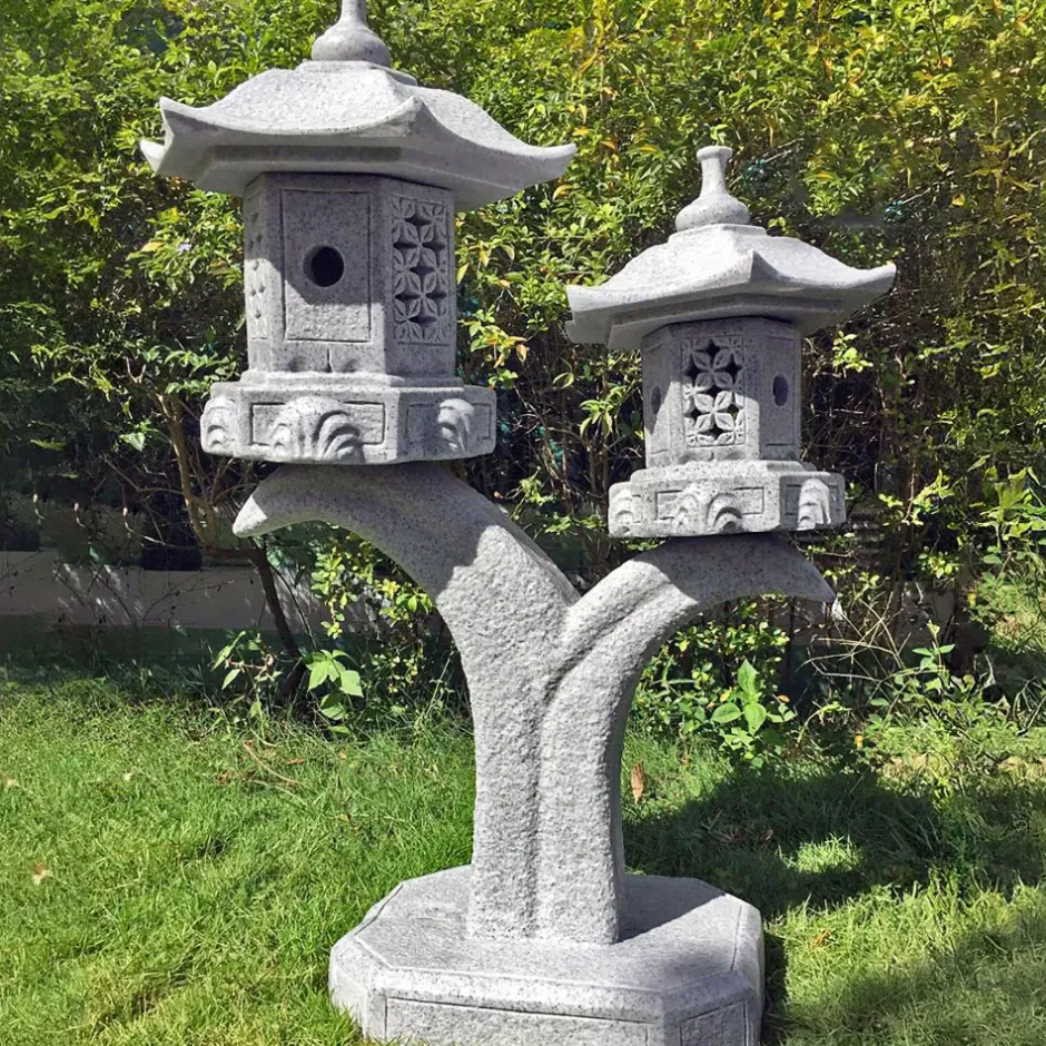 Statues & Sculptures Pagodas^Twin Cantilever Japanese Pagoda Lantern Granite Garden Ornament
