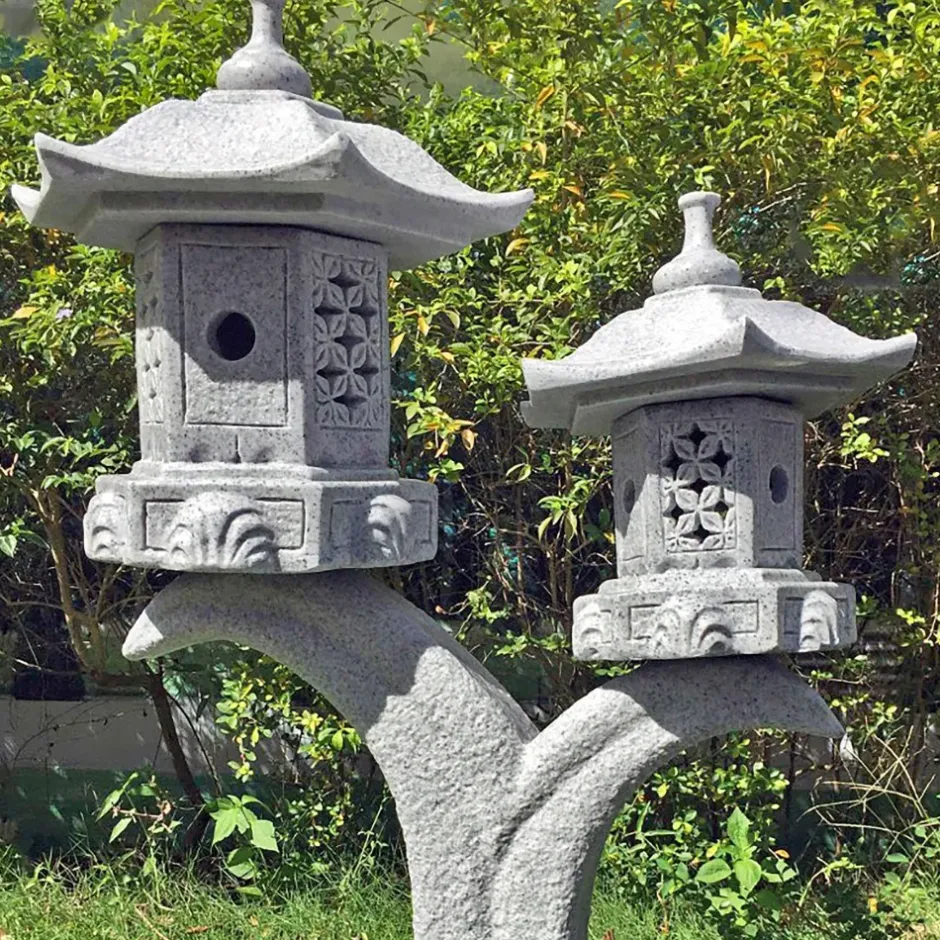 Statues & Sculptures Pagodas^Twin Cantilever Japanese Pagoda Lantern Granite Garden Ornament