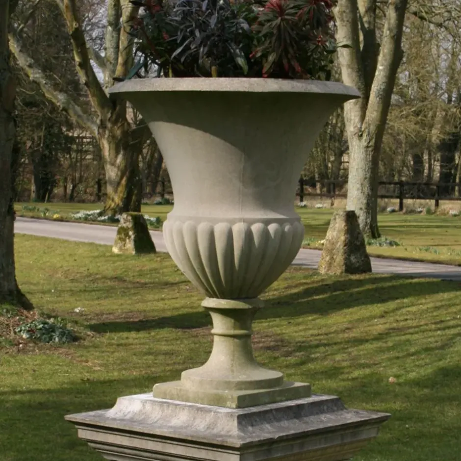 Statues & Sculptures Large|Round^Verona Vase Stone Garden Planter on Pedestal