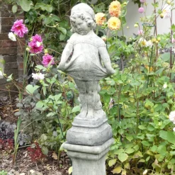 Statues & Sculptures Children^Victorian Girl on Pedestal Stone Garden Statue