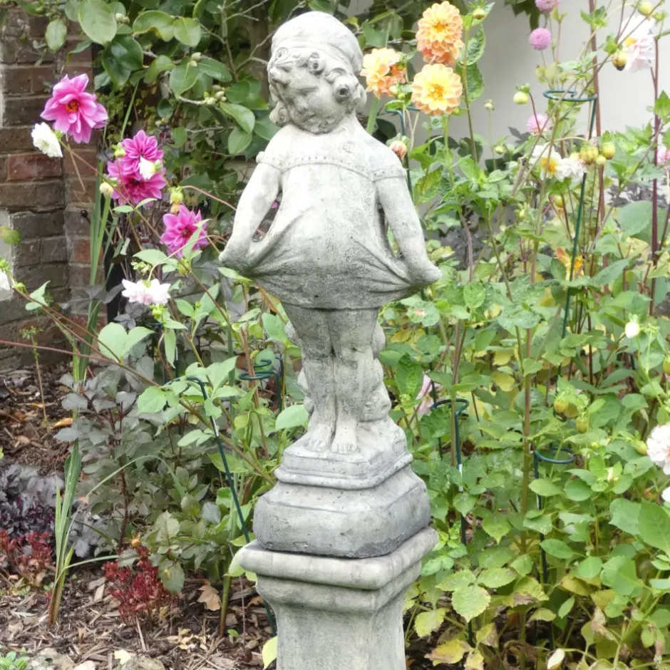 Statues & Sculptures Children^Victorian Girl on Pedestal Stone Garden Statue