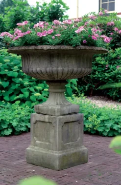 Statues & Sculptures Large|Round^Victorian Grand Stone Garden Planter on Pedestal
