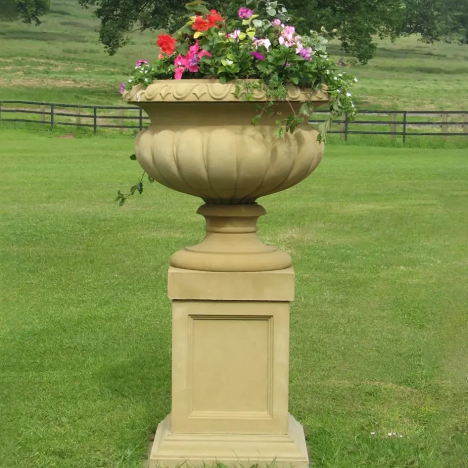 Statues & Sculptures Large|Round^Victorian Tazza Stone Garden Planter on Pedestal