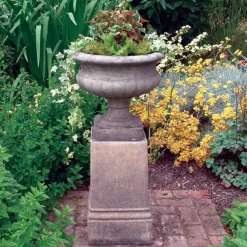 Statues & Sculptures Large|Round^Victorian Urn on Pedestal Stone Garden Planter