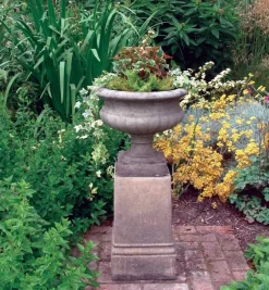 Statues & Sculptures Large|Round^Victorian Urn on Pedestal Stone Garden Planter