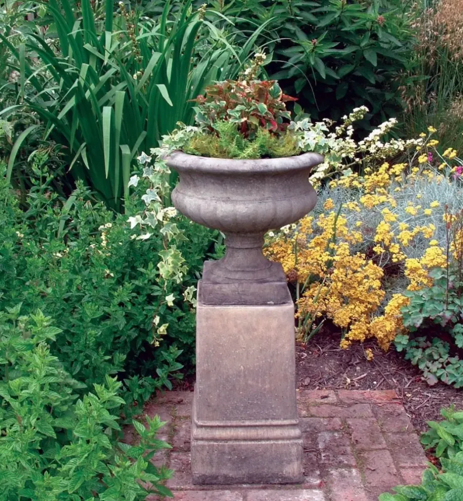 Statues & Sculptures Large|Round^Victorian Urn on Pedestal Stone Garden Planter