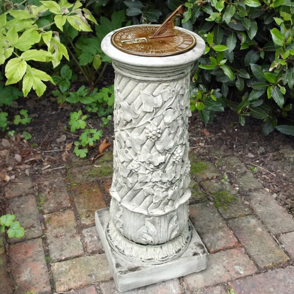 Statues & Sculptures Garden Sundials^Vine Aged Brass Stone Garden Sundial