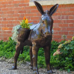 Statues & Sculptures Farm^Wild Donkey with Baskets Bronze Metal Garden Statue