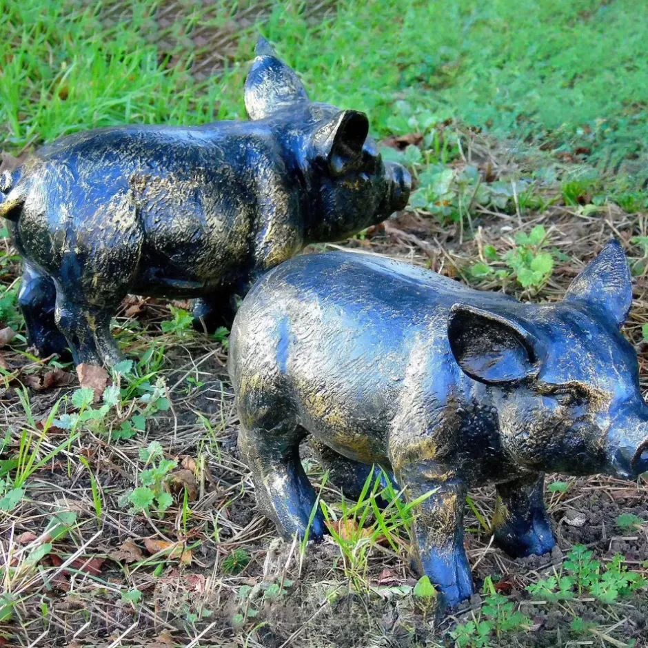 Statues & Sculptures Farm^Wild Piglets (Set of 2) Bronze Metal Garden Ornaments