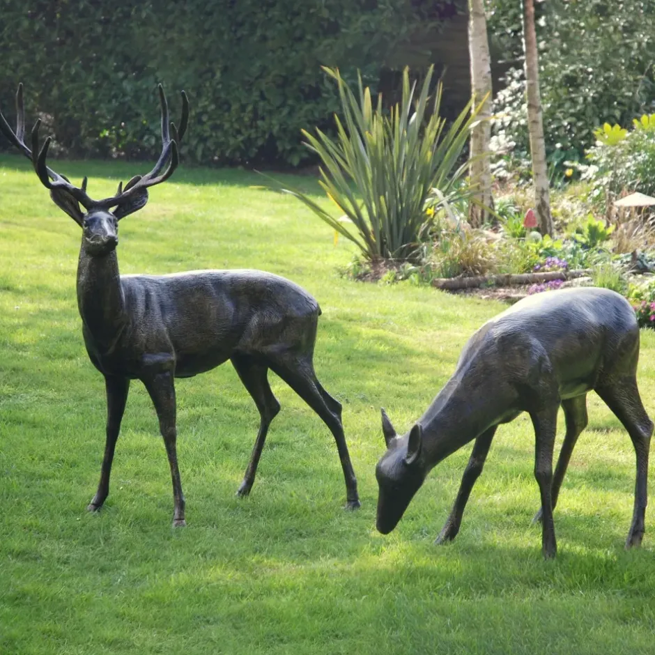 Statues & Sculptures Stags & Deers^Wild Stag & Doe Life-Size Bronze Garden Statues