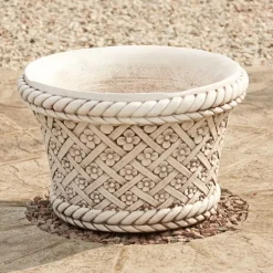 Statues & Sculptures Large|Round^Woven Plant Pot Portland Stone Garden Planter